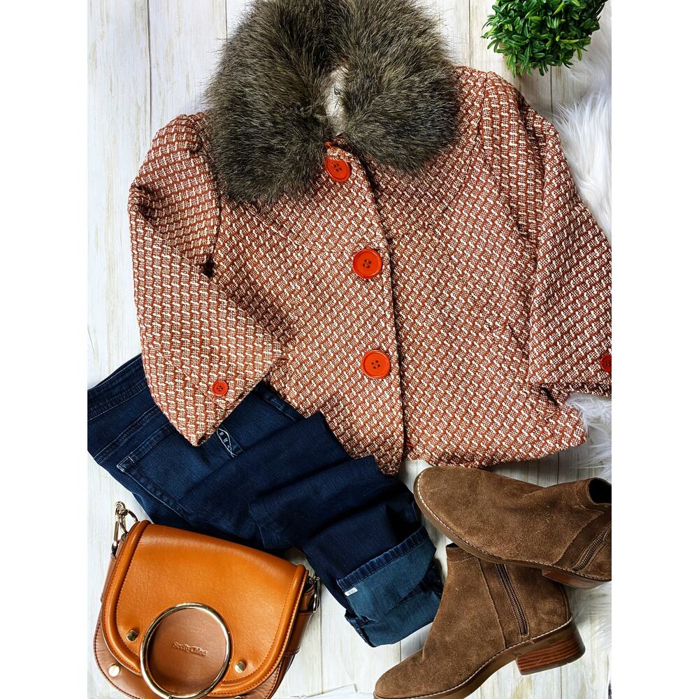 Seine Orange White Tweed Style Jacket - Picture 3 of 16